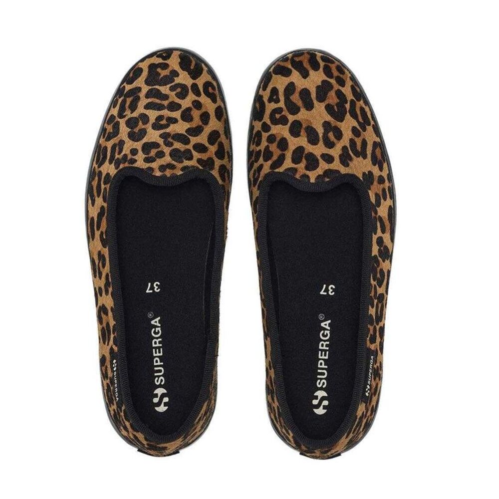Superga Womens/Ladies 2441 Leopard Print Leather Calf Hair Ballerina Flats / Bro - Picture 3 of 4
